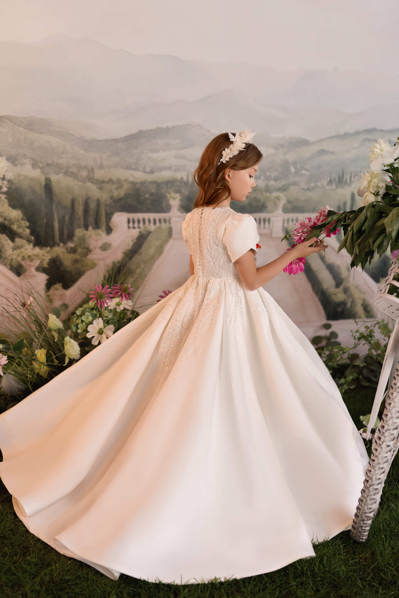 Flower Girl Dresses: Chantilly Veil Flower Girl Dress - Mia Bambina Boutique