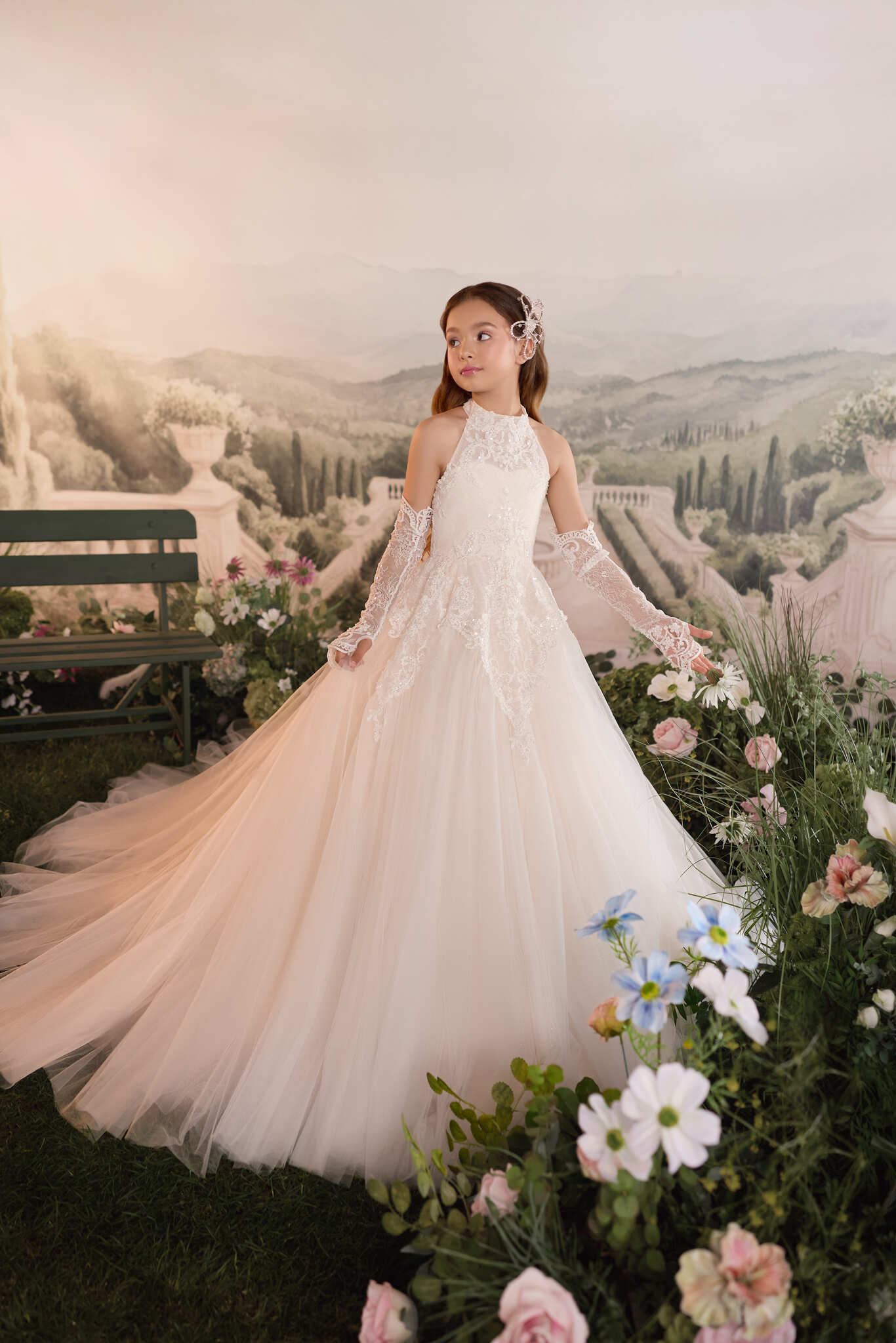 Flower Girl Dress: Maëlle Tulle Flower Girl Dress - Mia Bambina Boutique