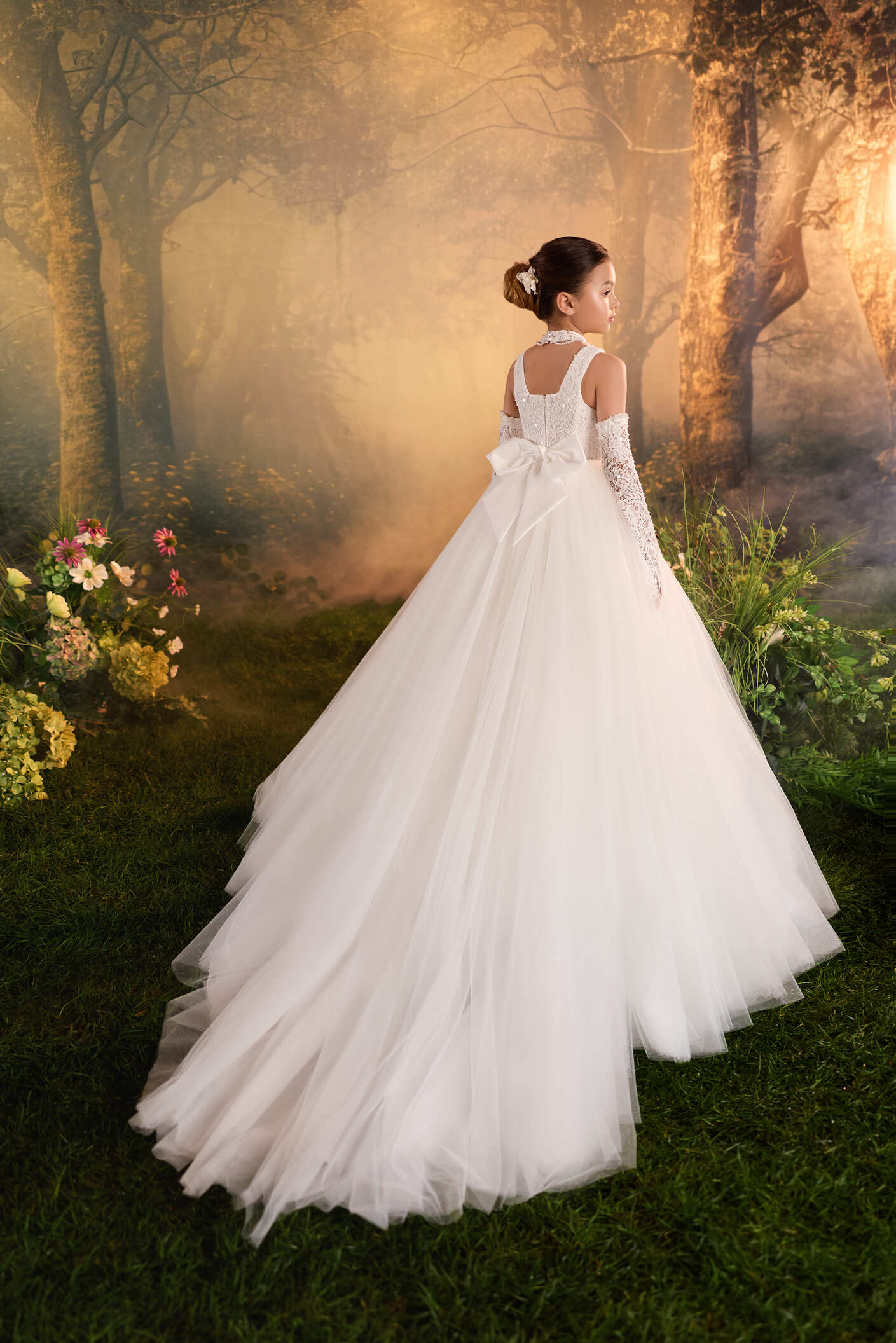 Flower Girl Dress: Marguerite Veil Flower Girl Dress - Mia Bambina Boutique