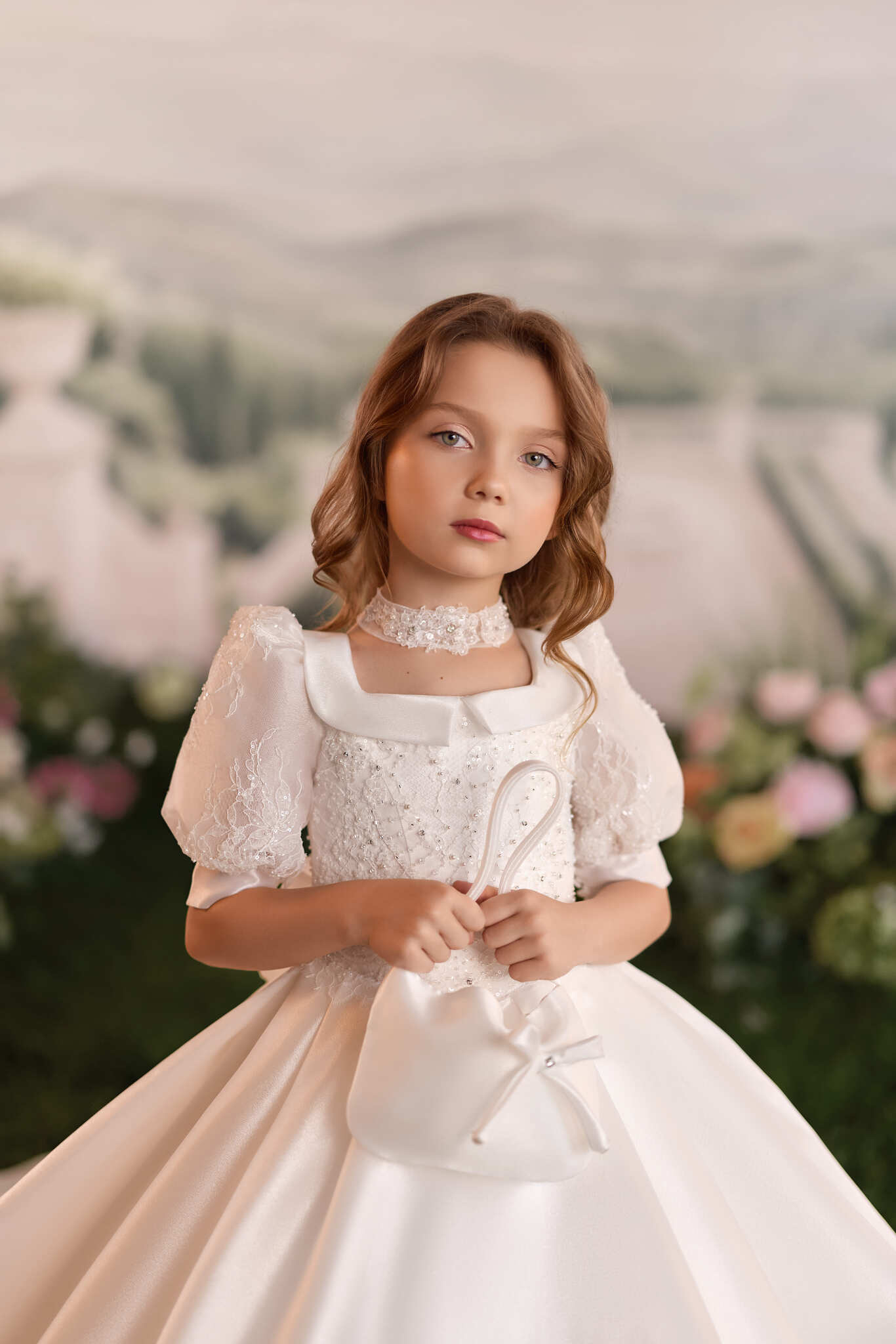 Flower Girl Dress: Blanche Satin Flower Girl Dress - Mia Bambina Boutique