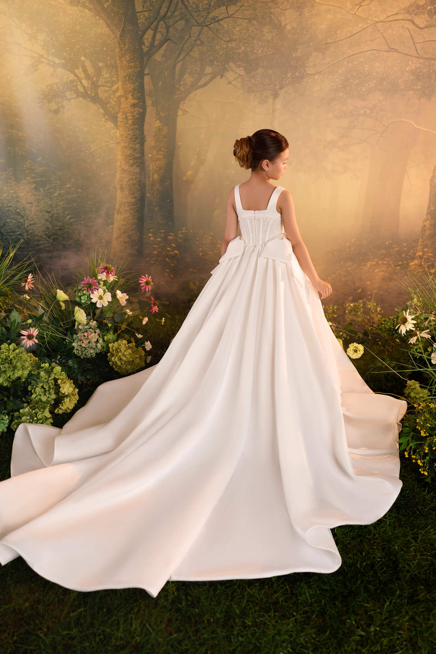 First Communion Dress: Pauline Satin Communion Dress - Mia Bambina Boutique