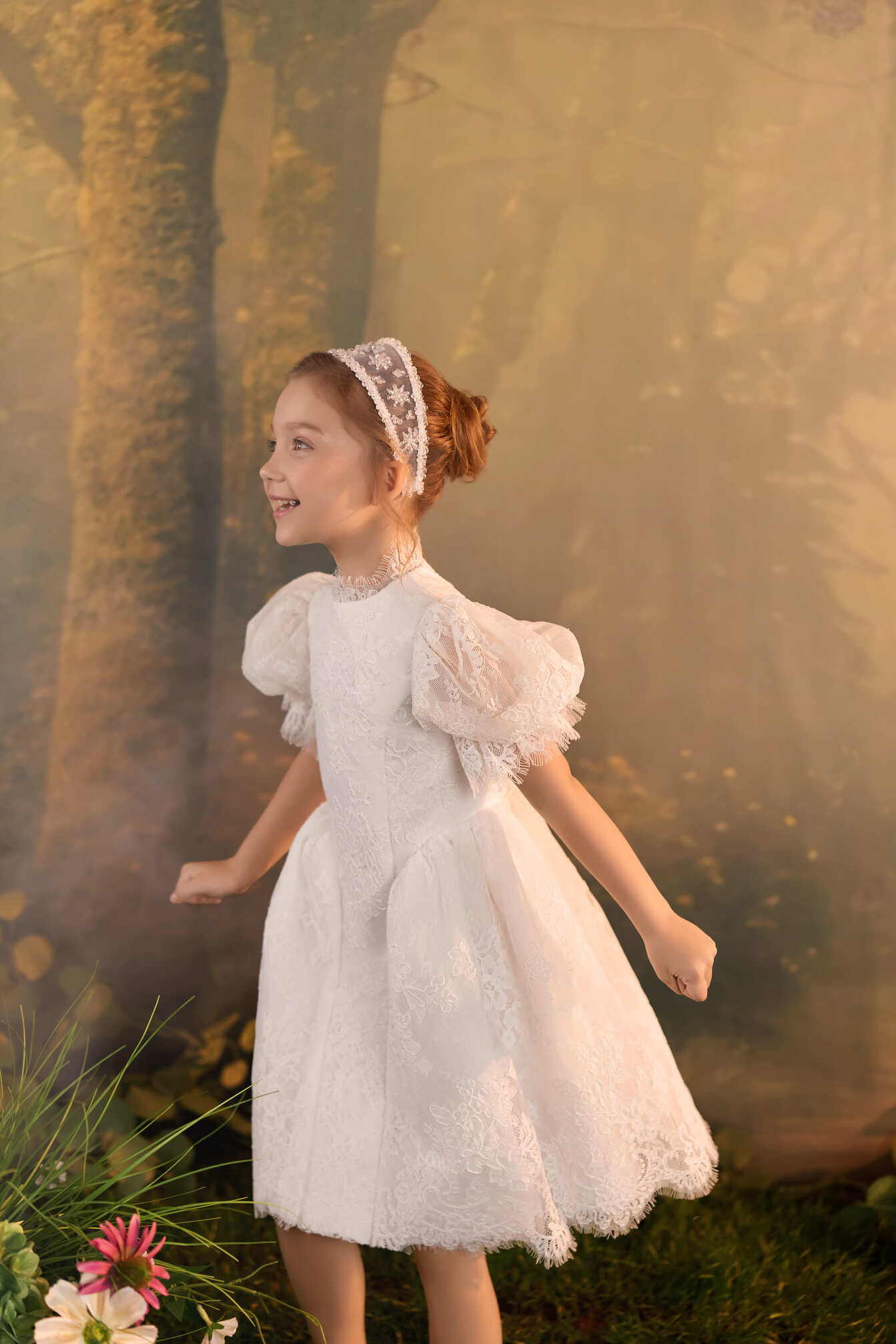 Mia Bambina Couture 2027 Ninette Pearl short white party dress for girls