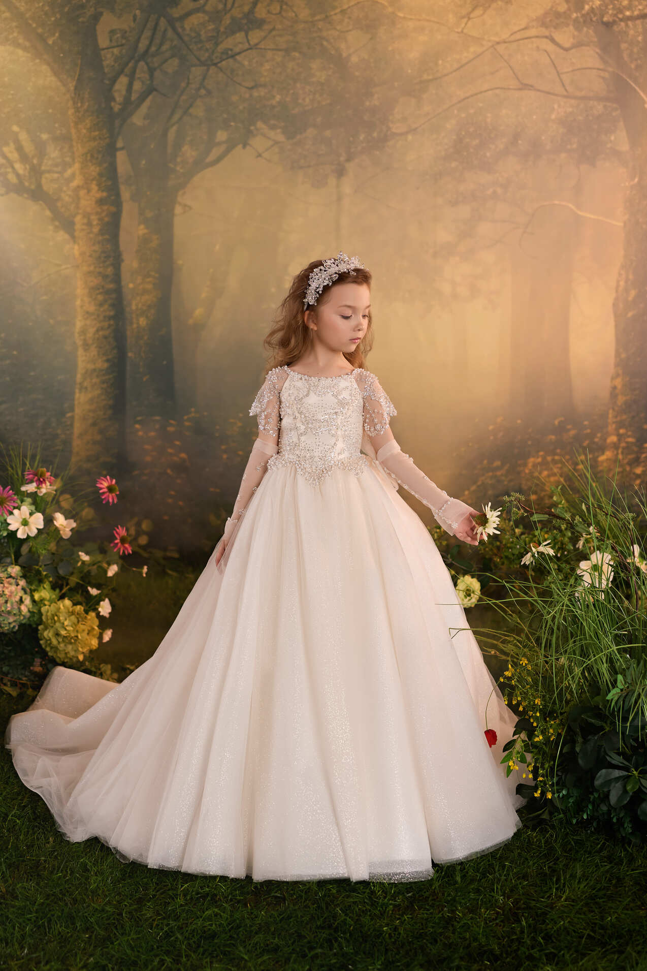 Mia Bambina Couture 2027 Sabine Tulle white and blush flower girl dress