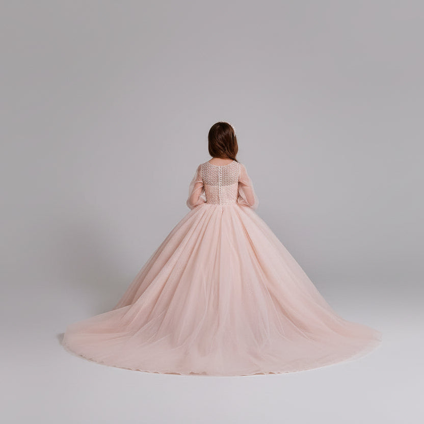 Flower Girl Dresses: Blush Long Sleeve Bridesmaid Dresses - Mia Bambina Boutique