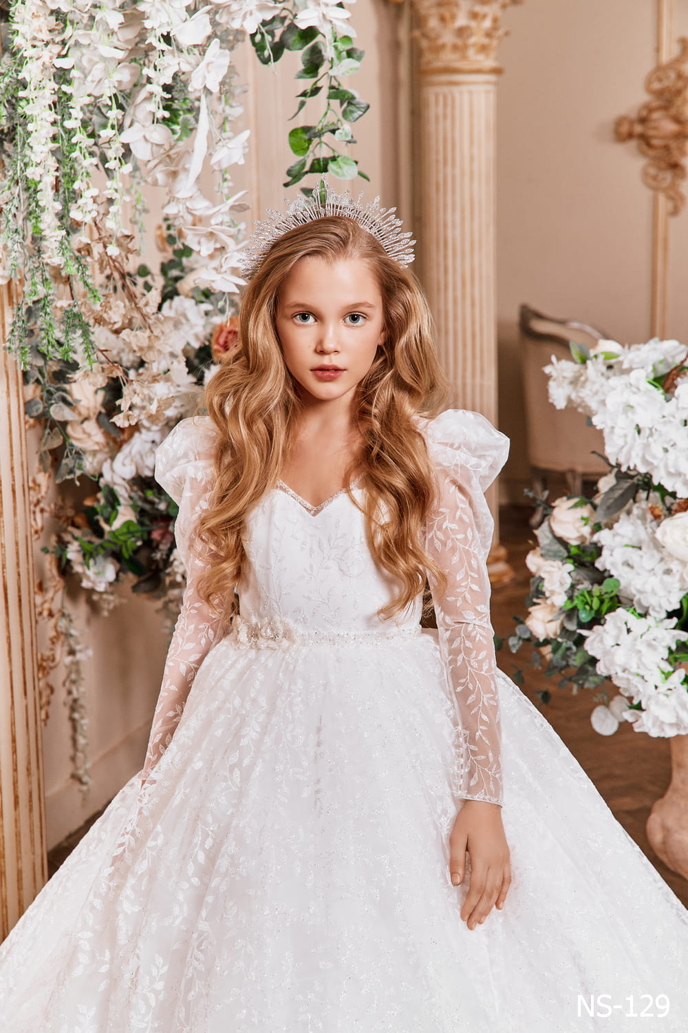 Junior Bridesmaid Dress: Leaf Ornament Lace and Tulle Ballgown Dress - Mia Bambina Boutique