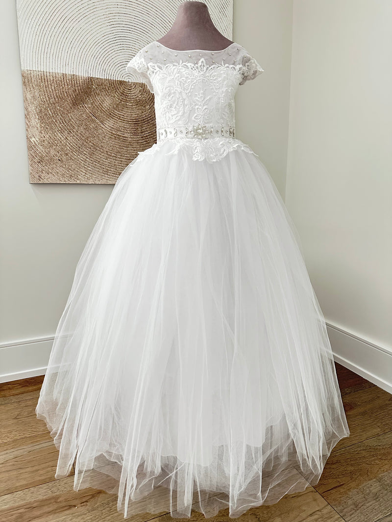Flower Girl Dresses: Boise Dress Size 14/White in Stock - Mia Bambina Boutique