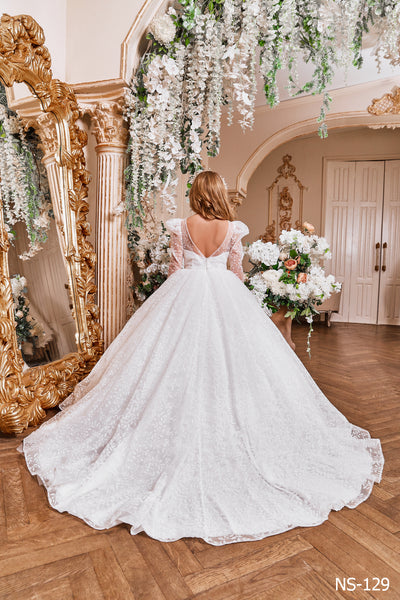 Leaf Ornament Lace and Tulle Ballgown Dress