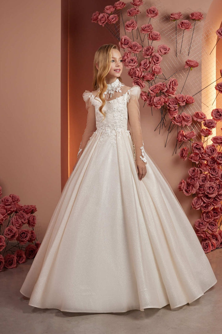 Flower Girl Dresses: Venus Exclusive A-Line Dress with Long Sleeves - Mia Bambina Boutique