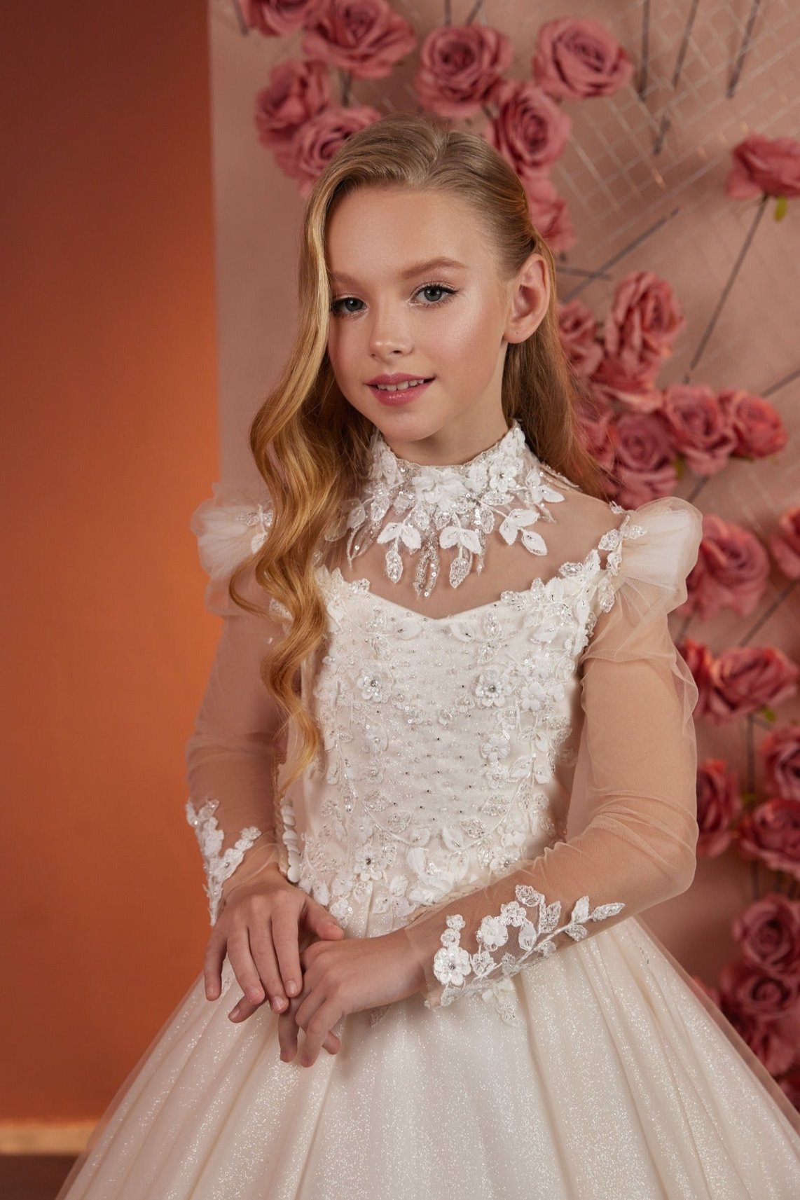 Flower Girl Dresses: Venus Exclusive A-Line Dress with Long Sleeves - Mia Bambina Boutique