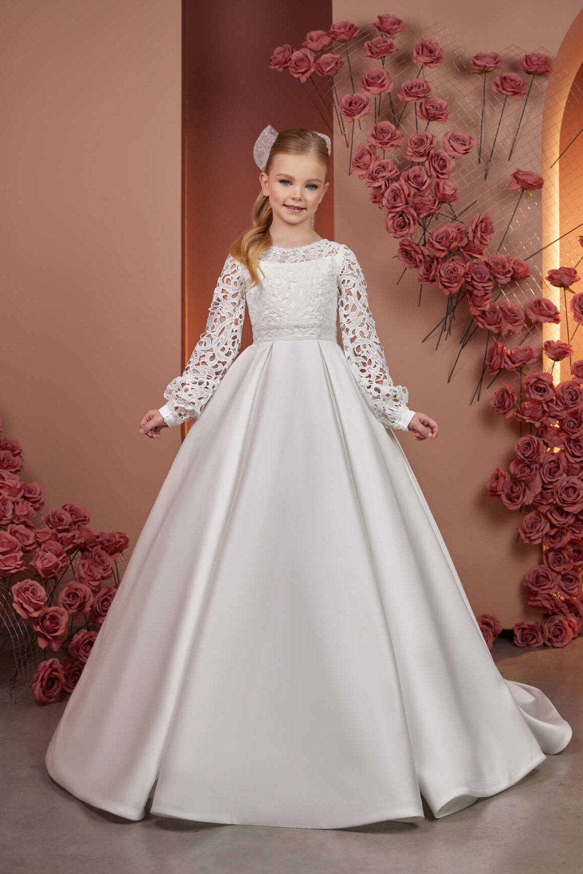 Flower Girl Dresses: Regina Traditional Communion Dress with Bishop Sleeves - Mia Bambina Boutique