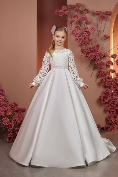 Regina Traditional Communion Dress with Bishop Sleeves