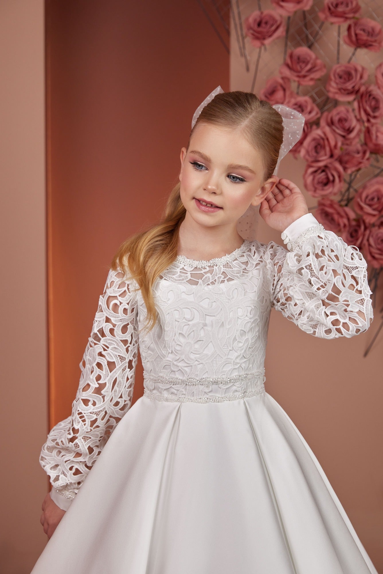 Flower Girl Dresses: Regina Traditional Communion Dress with Bishop Sleeves - Mia Bambina Boutique