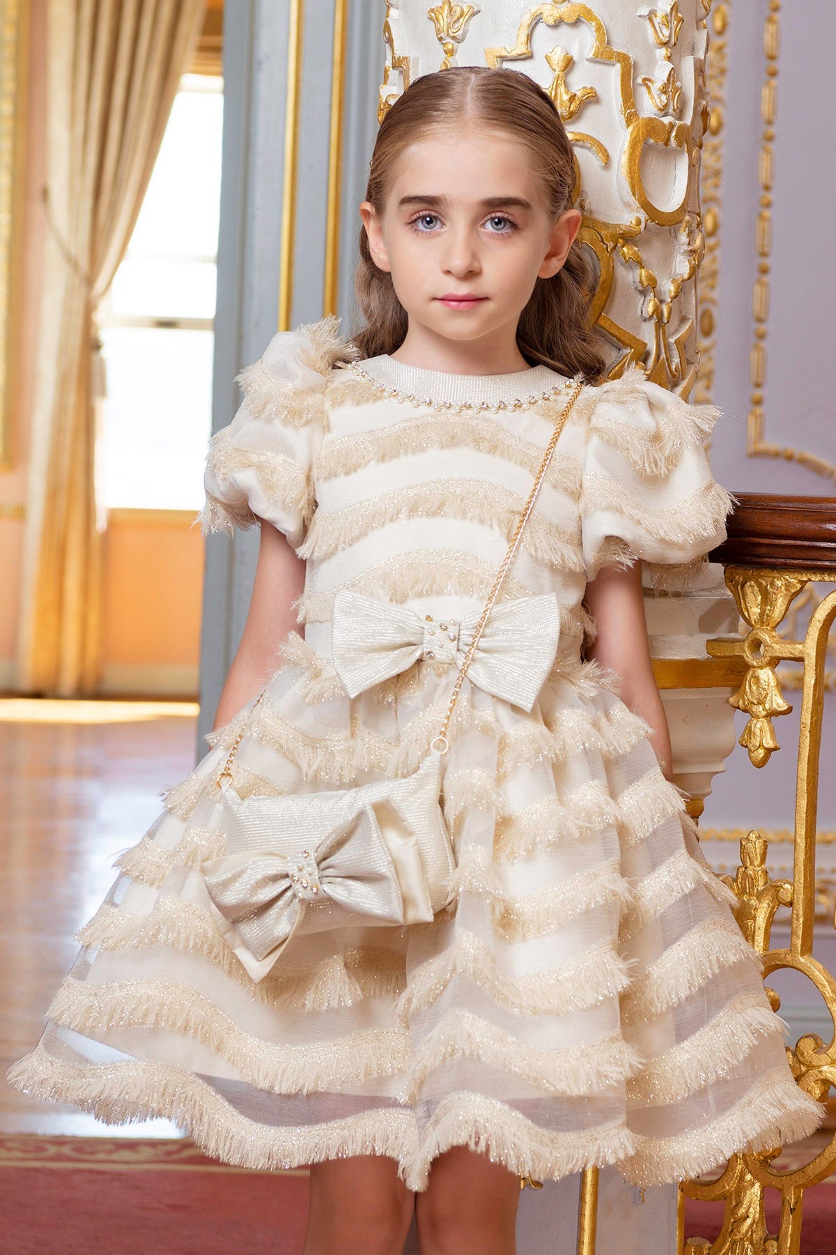 Birthday Dresses: Girls Party Dress with a Chain Handbag - Mia Bambina Boutique