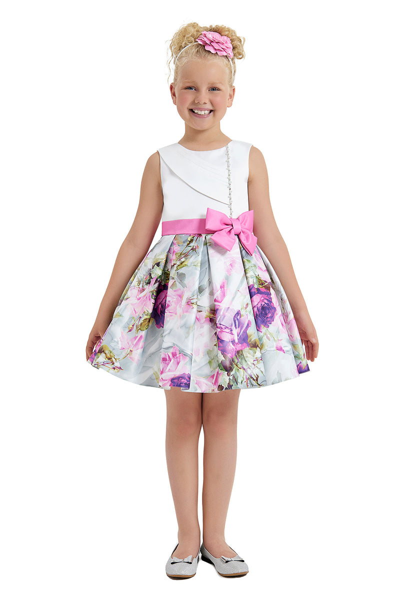 Girls Floral Print Bow Dress in Sizes 8-12