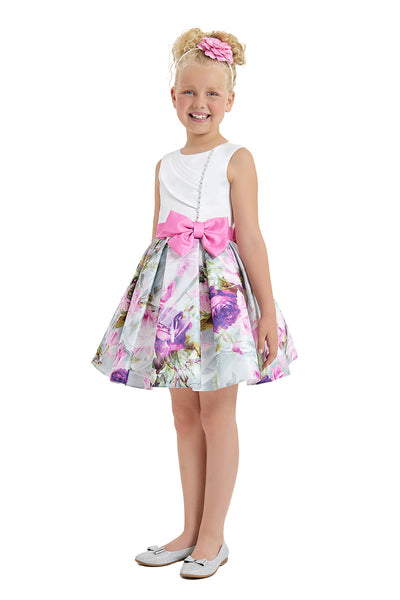 Girls Floral Print Bow Dress in Sizes 8-12