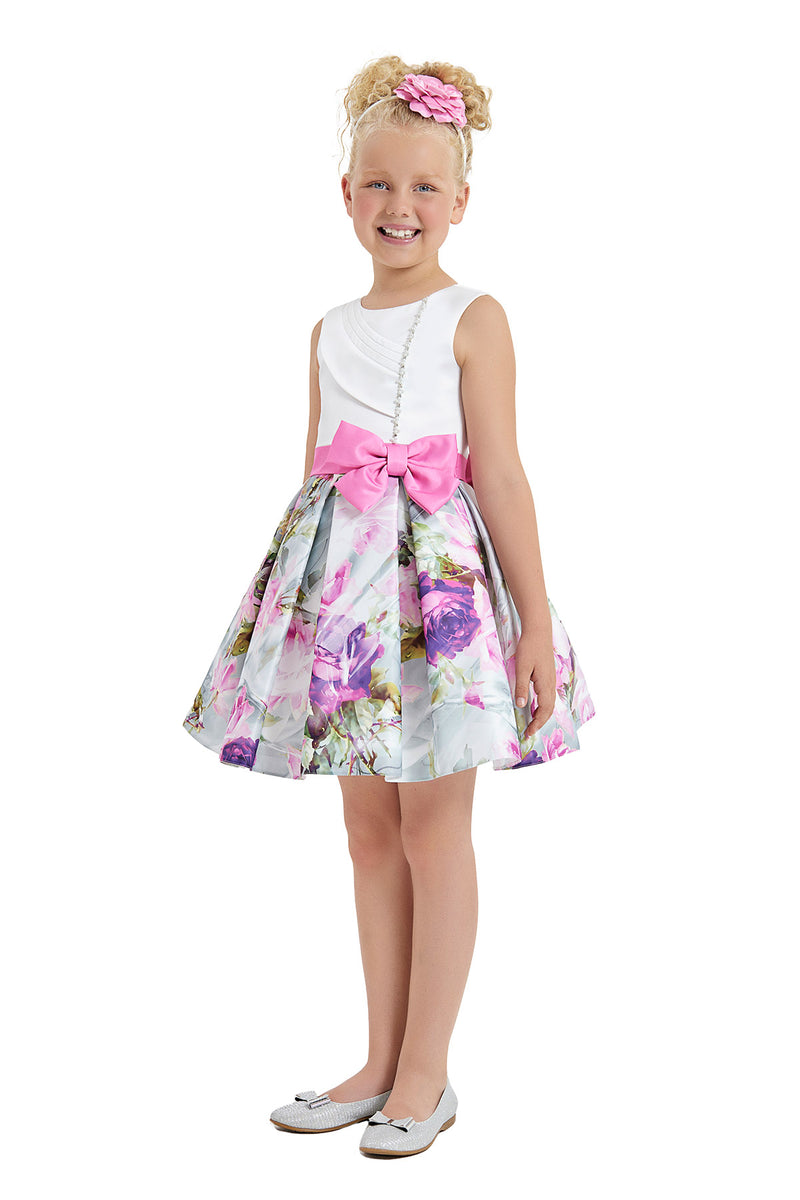 Girls Floral Print Bow Dress in Sizes 8-12