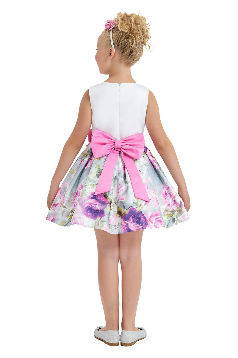 Girls Floral Print Bow Dress in Sizes 8-12