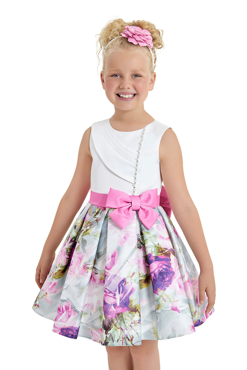 Girls Floral Print Bow Dress in Sizes 8-12