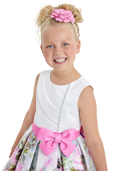 Girls Floral Print Bow Dress in Sizes 8-12