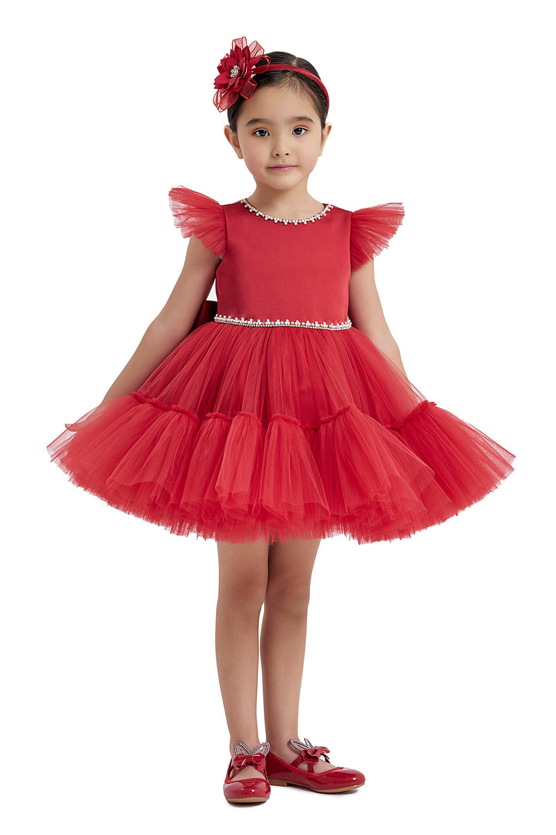 Toddler Red Ruffled Tulle Dress for Christmas, 6-12-18 months