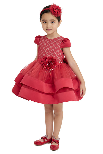Baby Girl's Embellished Red Party Dress, 6-12-18 months