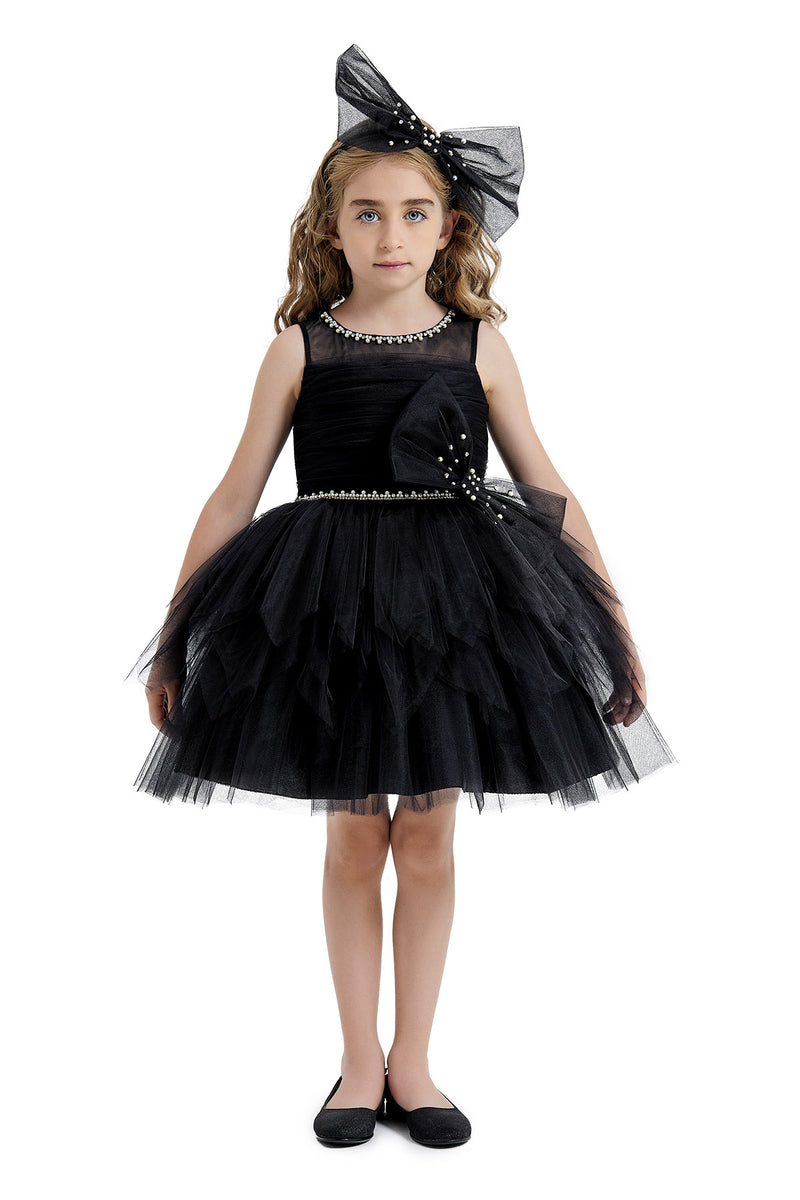Girls Black Tulle Party Dress with a Bow in Sizes 4T-8