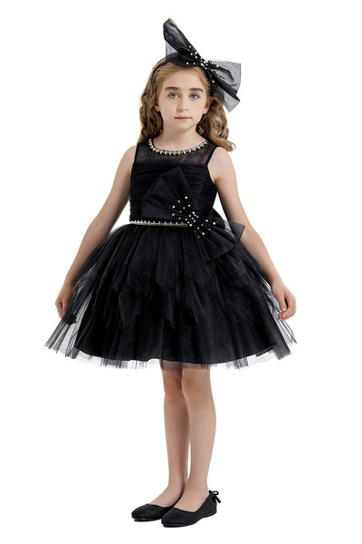 Girls Black Tulle Party Dress with a Bow in Sizes 4T-8