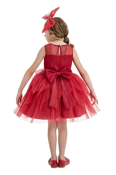 Girls Red Tulle Party Dress with a Bow in Sizes 4T-8