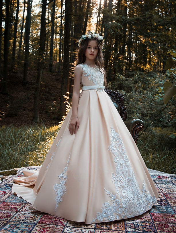 Fresno vintage-inspired Satin and Lace Gown by Mia Bambina Boutique