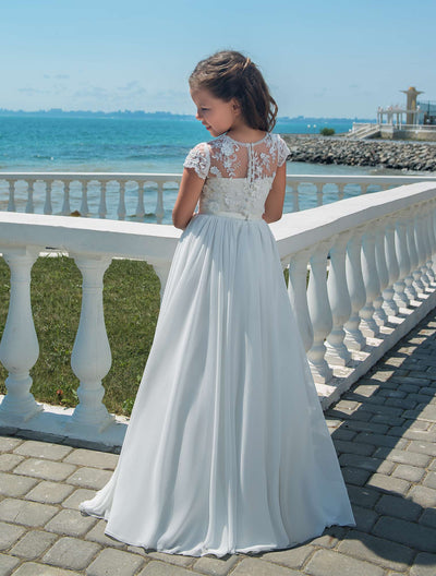 Girls First Communion Dress with Lace Shoulders - Mia Bambina Boutique