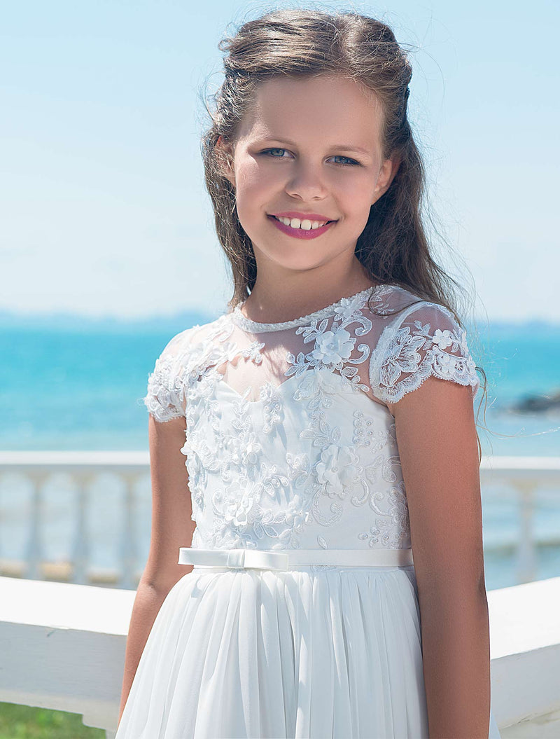 Girls First Communion Dress with Lace Shoulders - Mia Bambina Boutique