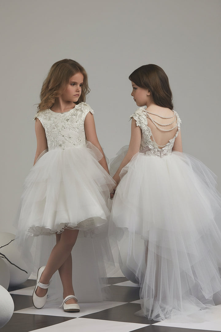girl's glitter tulle ruffle hem dress reviews Girls Open Back High-Low Pre-order 12 / Ivory 95% Polyester Color:PEIXE COPA Us Navy Dinner Dress category:Footwear