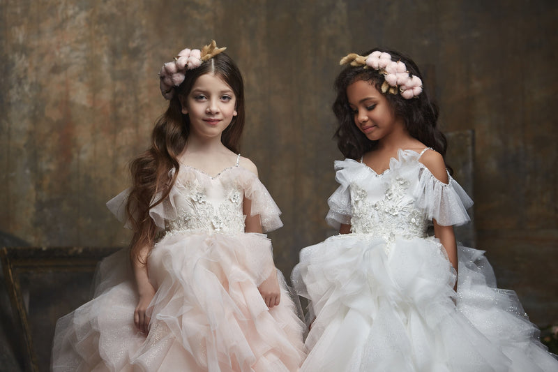 Two young girls in elegant dresses Girl&