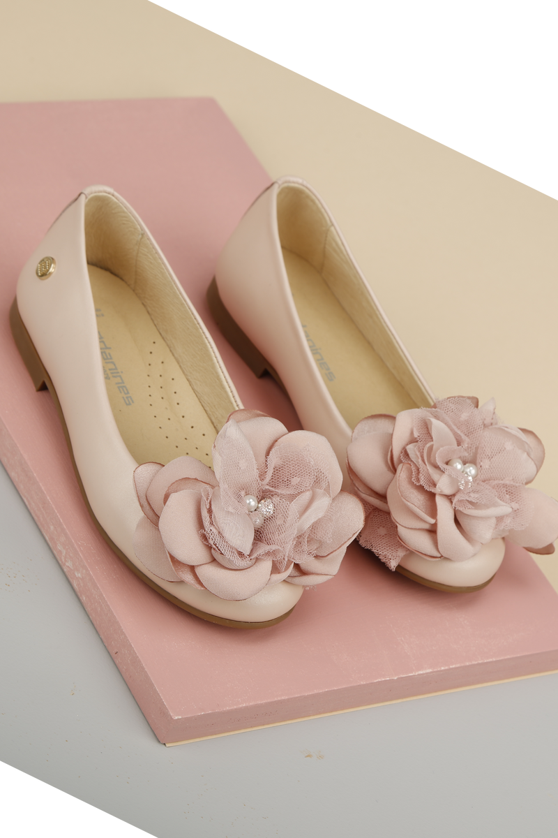 Pink Ballet Flat Shoes with Flower Brooch