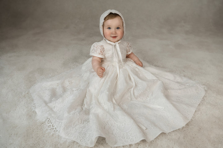 Bonnet En Satin LittleLambBaptismCo Girls Lace Cross Baptism Dress
