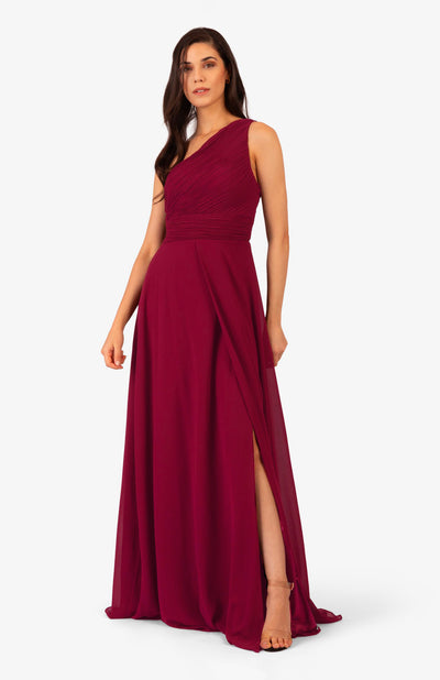 elegant one-shoulder Magenta Bridesmaid Dress Mia Bambina Boutique