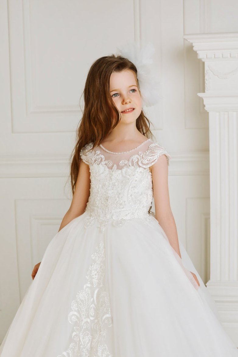 A-line Long Communion Dress with Detachable Overskirt A-line Long Communion Dress with Detachable Overskirt