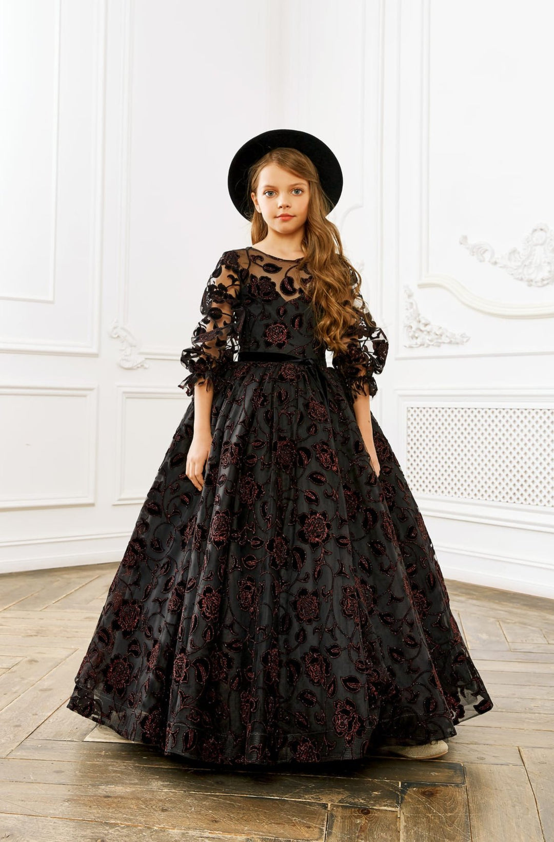 Amazing Flocked Rose Print Princess Dress for Little Girls Amazing Flocked Rose Print Princess Dress for Little Girls