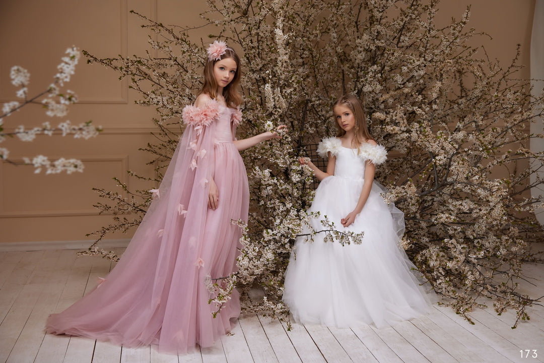 junior bridesmaid dresses dresses Long Chiffon Dress with Flutter Sleeves DUNTERY ready circle skirt. Junior Bridesmaid Dress with Detachable
