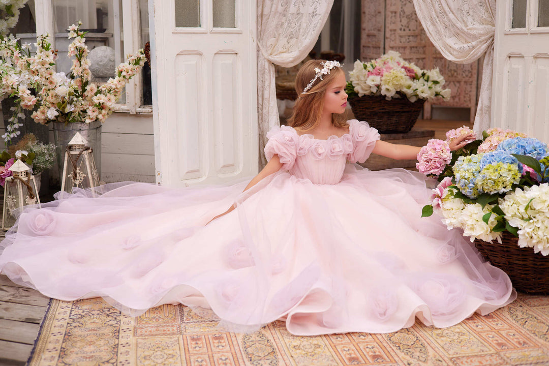 dress flower girl child long Lace and Tulle Off-the-Shoulder Lilac Flower Girl Full Length Gown 7034LI 6 / Lilac (Lavender)