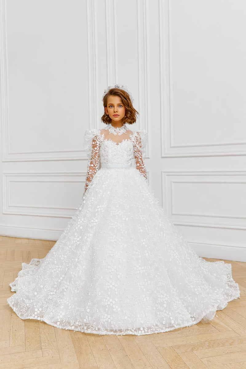 1st Communion Dress in Floral Embroidery Lace 1st Communion Dress in Floral Embroidery Lace