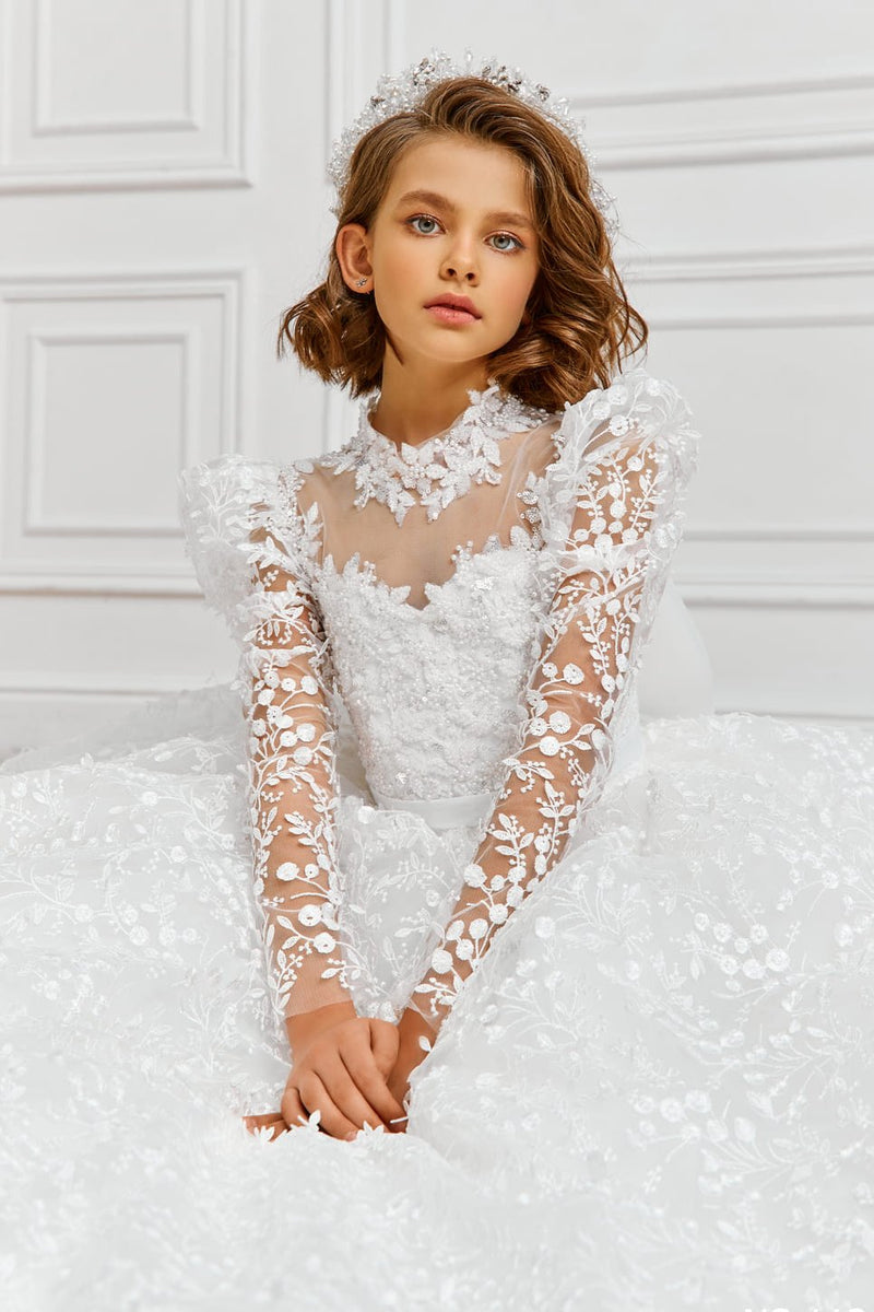1st Communion Dress in Floral Embroidery Lace 1st Communion Dress in Floral Embroidery Lace