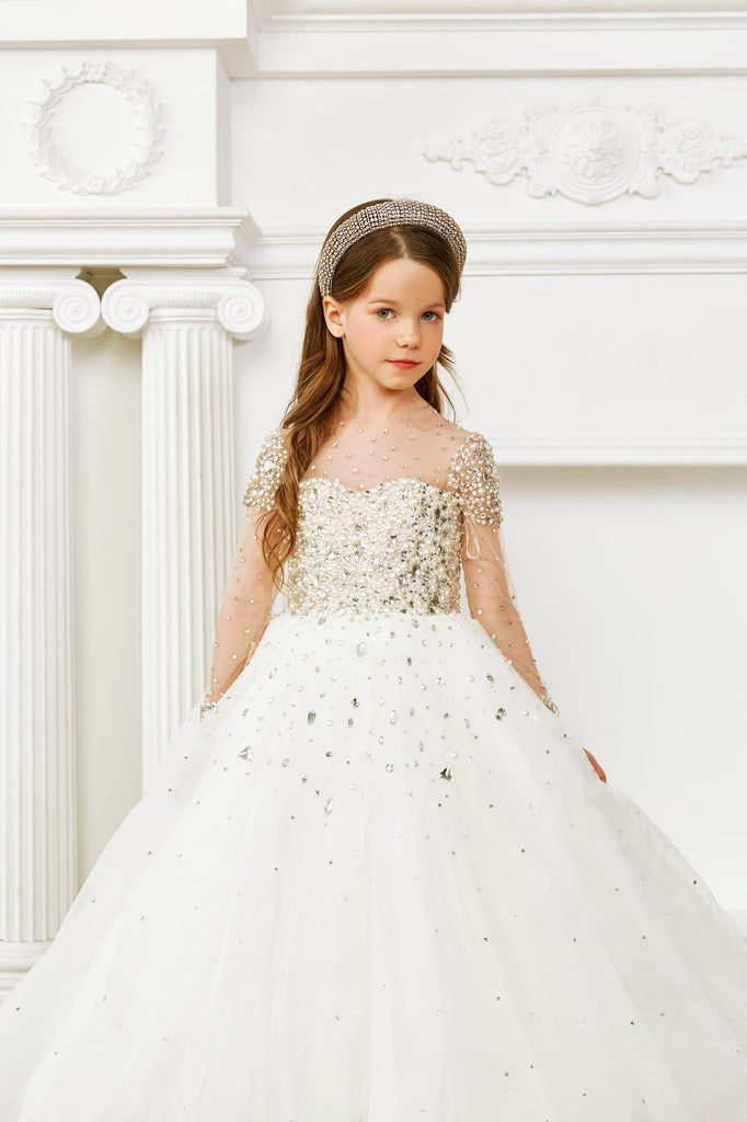 DIAMOND FLOWER GIRL DRESS WITH RHINESTONES AND BEADS DIAMOND FLOWER GIRL DRESS WITH RHINESTONES AND BEADS