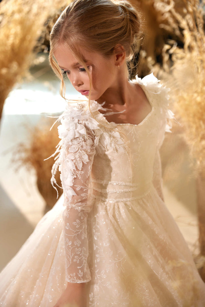 girl long sleeve dress Destiny with Sleeves Color:organge Tina Holly BB007 Bridal PARTY SHIRT 26 Waist