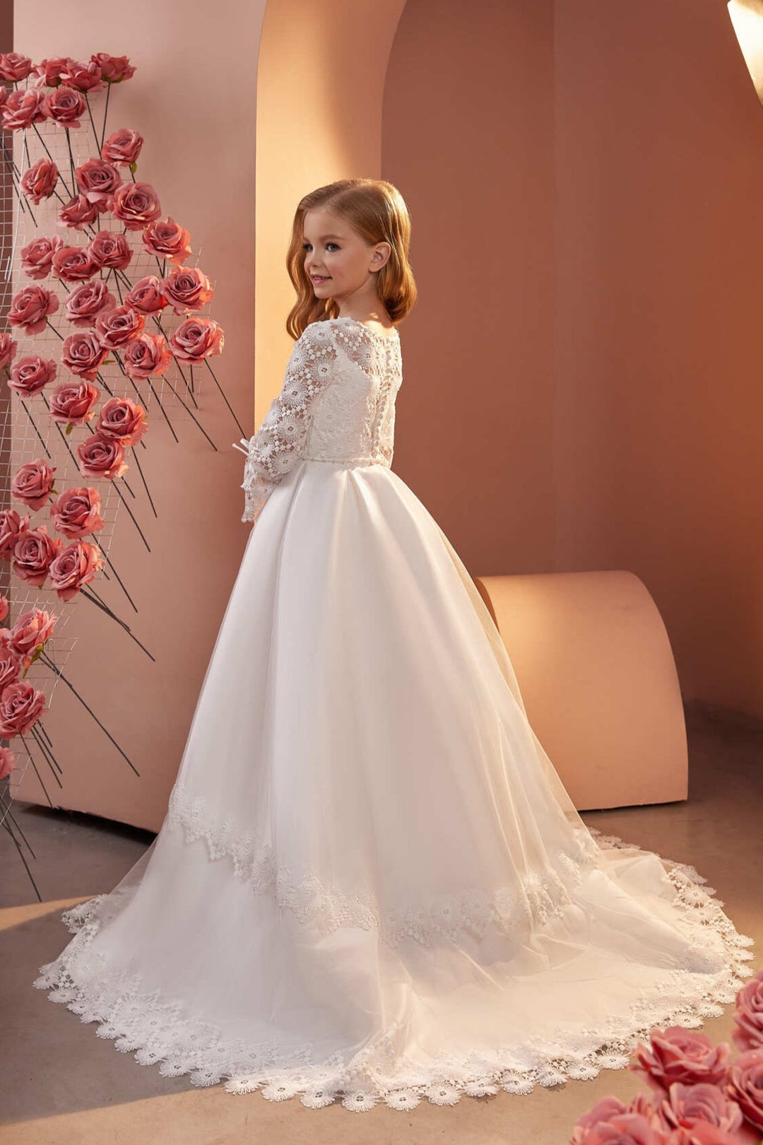 ivory embroidered dress 11 years Flower Girl Dress with Embroidered Florals in Ivory Tulle – Lisa Ann's  Creations main image 0