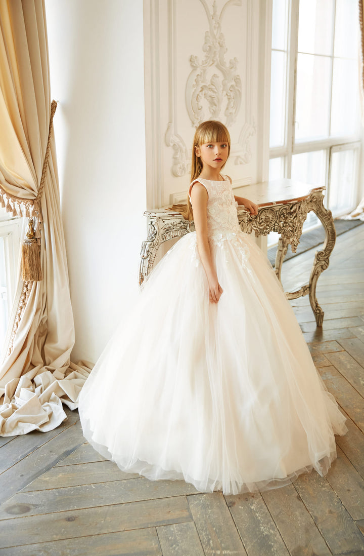 elegant first communion dress Tulle and Lace Joie Du-0530 line skirt ended in Bridesmaids in Blue at Size:2XL