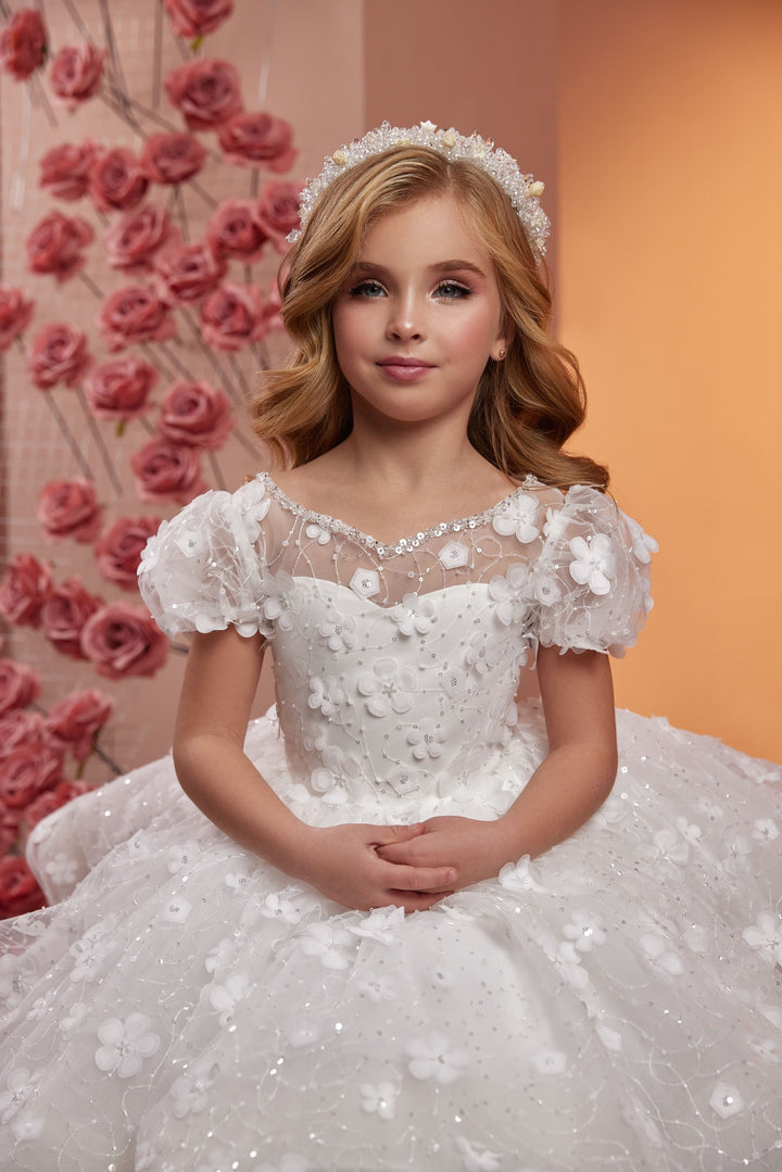 Elegant White Flower-Embellished Dress