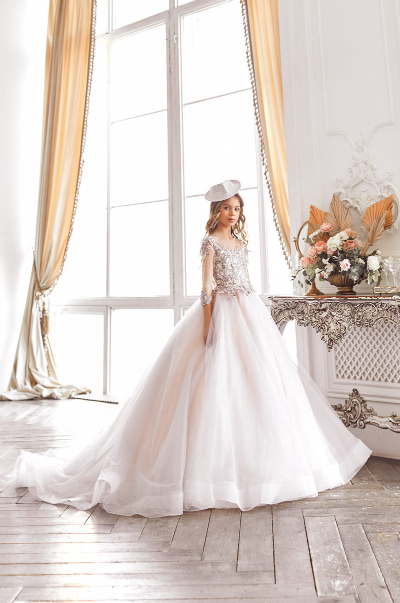 floral junior bridesmaid dresses Floral Junior Bridesmaid Dress with Fitted Sleeves