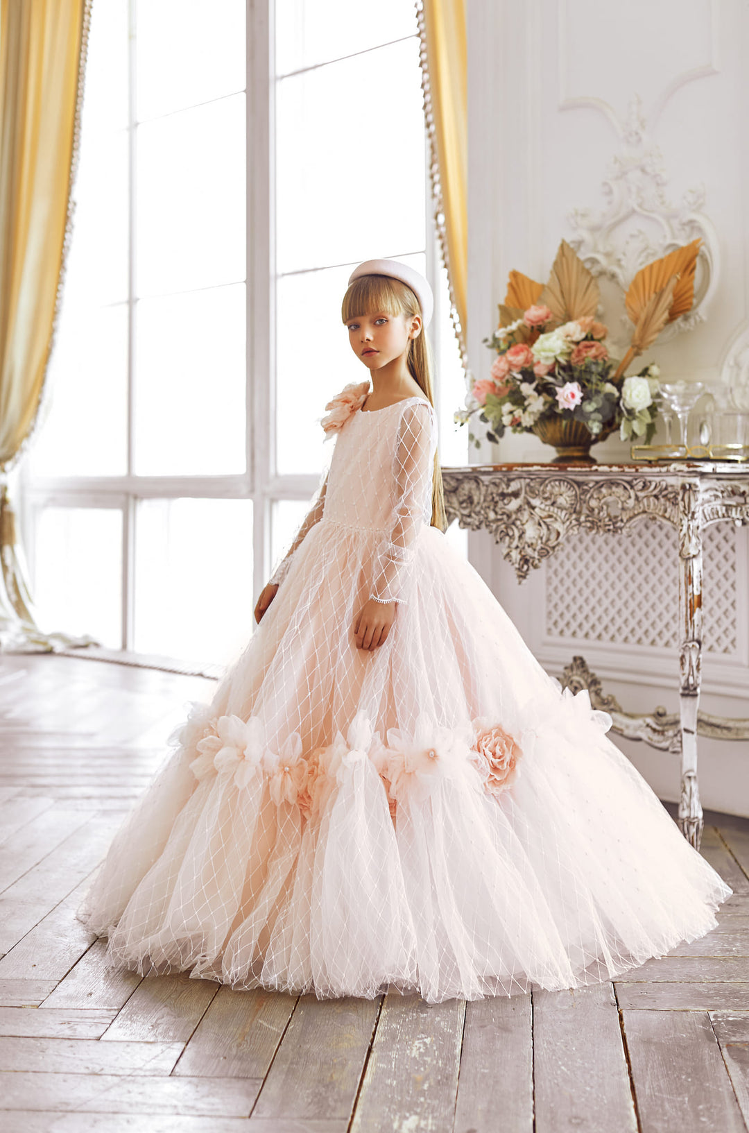 Flowergirl All-Over Lace Gown with Geometric Pattern Flowergirl All-Over Lace Gown with Geometric Pattern