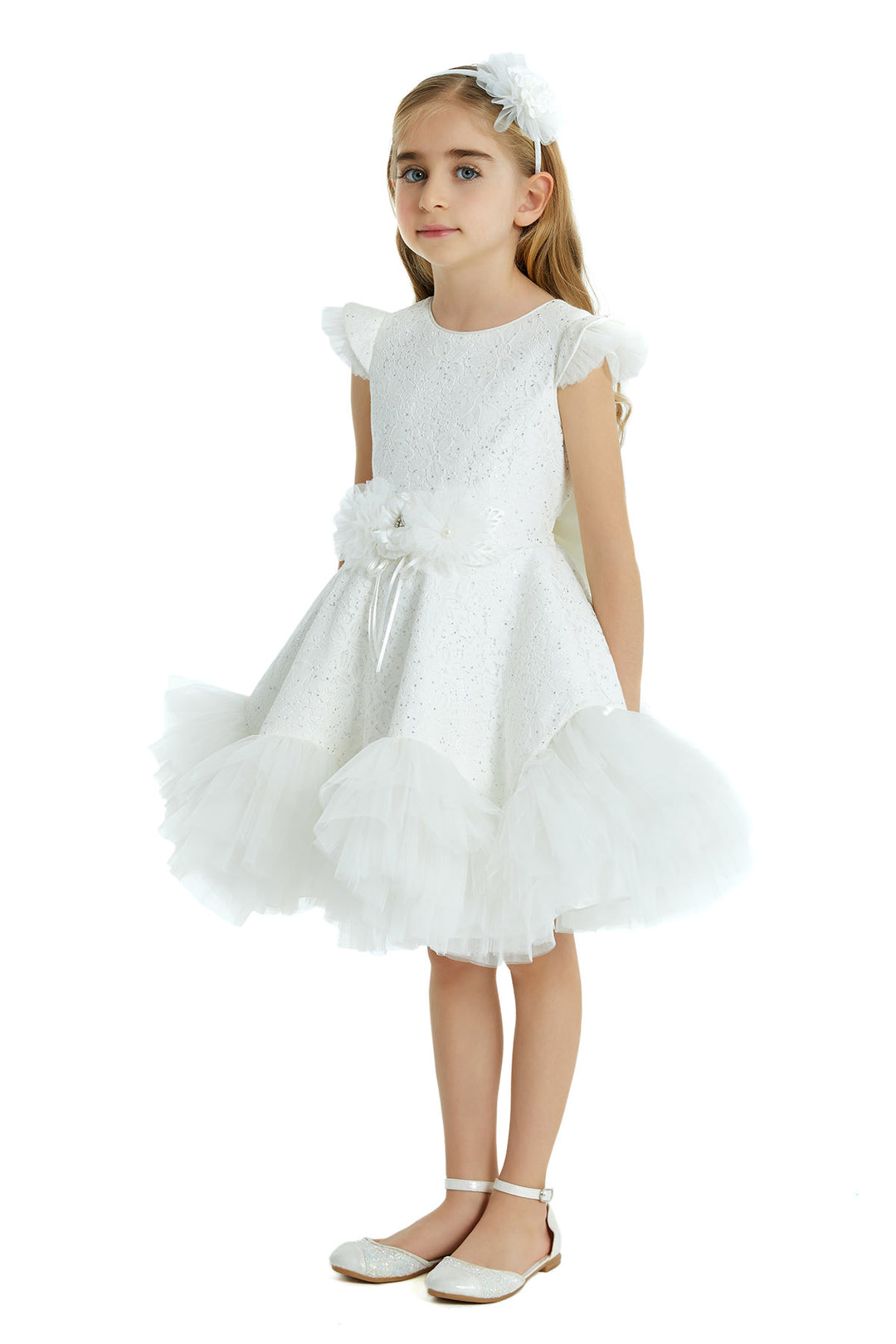 Girls Lace and Tulle Tutu Dress with Ruffles